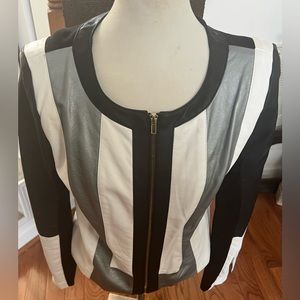 Women’s black, white and gray polyurethane and rayon jacket